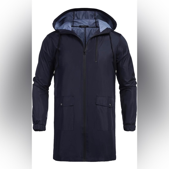 COOFANDY Men's Waterproof Rain Jacket with Hood - Men’s Medium - Navy - Picture 3 of 5